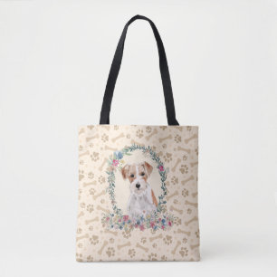 Wire Haired Jack Russell Dog Paw Print & Dog Bone Tote Bag