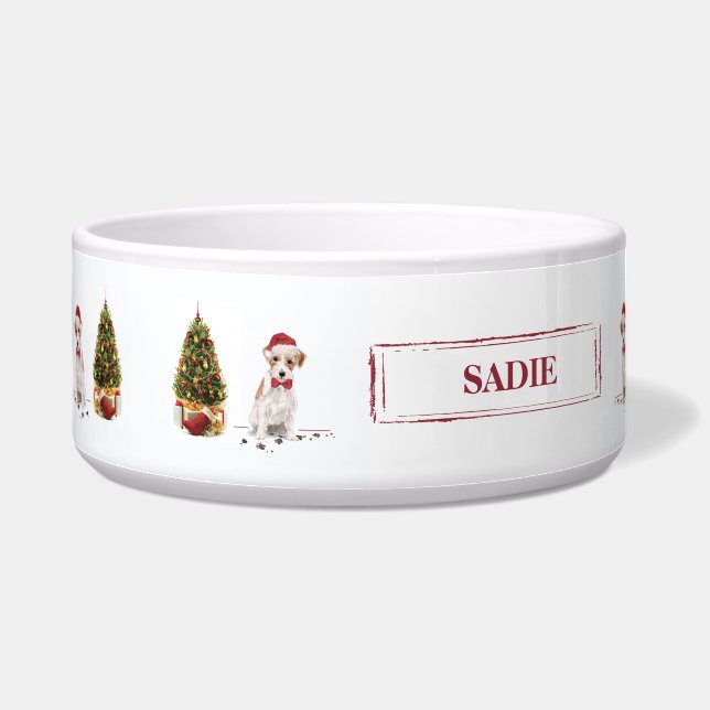 Wire Haired Jack Russell Funny Christmas Dog Bowl (Left)
