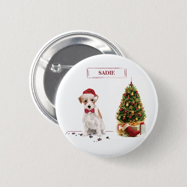 Wire Haired Jack Russell Funny Christmas Dog Button (Front & Back)