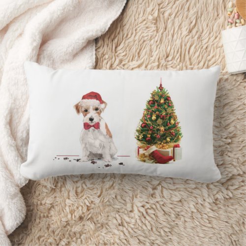 Wire Haired Jack Russell Funny Christmas Dog Lumbar Pillow