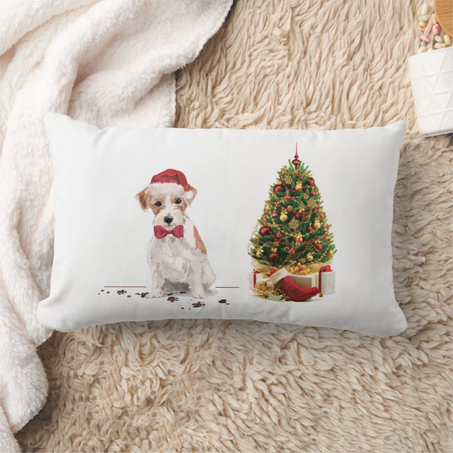 Wire Haired Jack Russell Funny Christmas Dog Lumbar Pillow (Blanket)