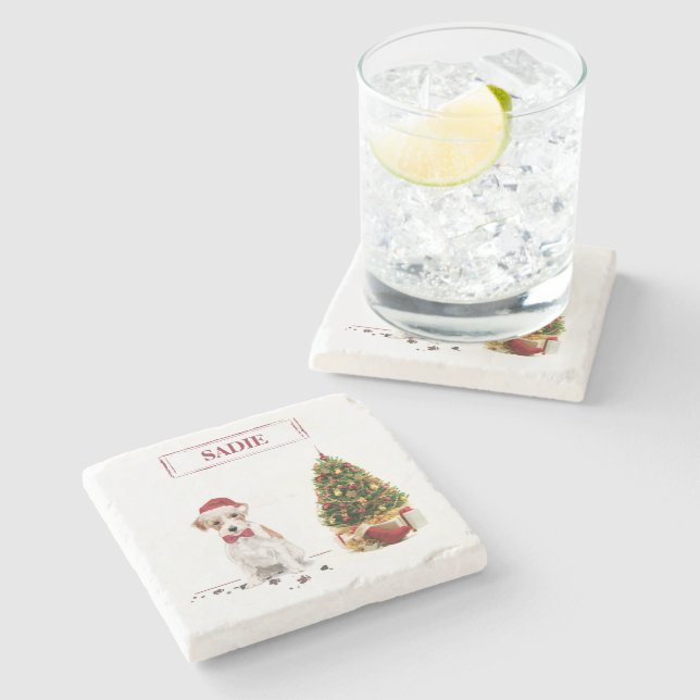 Wire Haired Jack Russell Funny Christmas Dog Stone Coaster (Side)