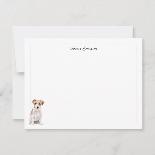 Wire Haired Jack Russell Gray Border Personalized Note Card (Front)