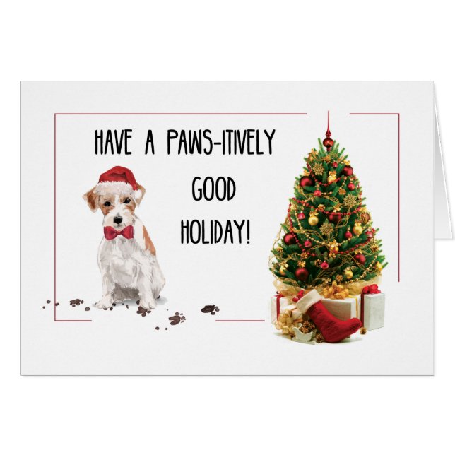 Wire Haired Jack Russell Terrier Funny Christmas Cards (Front Horizontal)