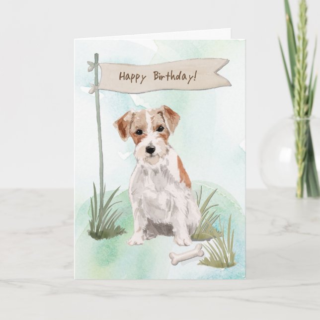 Wire Haired Jack Russell Terrier Under Birthday Card (Front)
