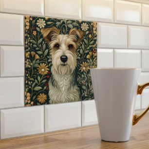 Wire Jack Russell Terrier in Cottagecore Garden Ceramic Tile