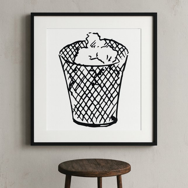 Wire Mesh Waste Basket Black and White Trash Poster (Creator Uploaded)
