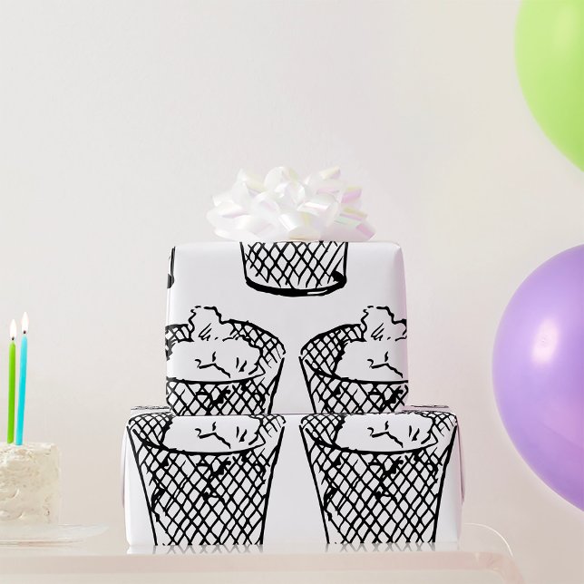 Wire Mesh Waste Basket Black and White Trash Wrapping Paper (Creator Uploaded)