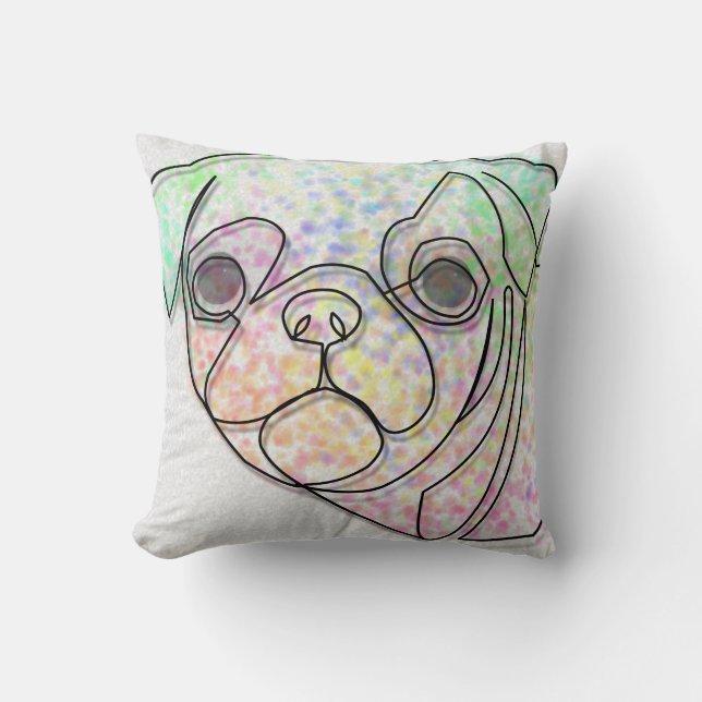 Wire Pug Throw Pillow (Front)