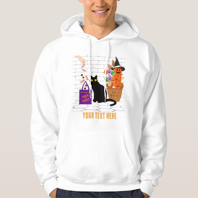 wired cat with a pumpkin in halloween editable hoodie (Front)