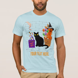wired cat with a pumpkin in halloween editable T-Shirt