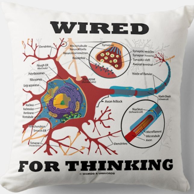 Wired For Thinking Neuron Synapse Neuropsychology Throw Pillow (Throw pillow featuring neuron/synapse for anyone who is "Wired For Thinking")