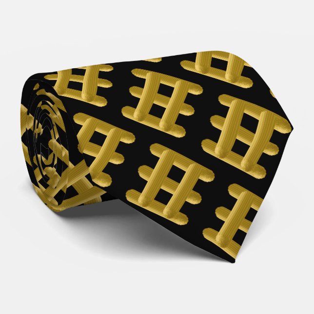 Wired Golden Cord Squared Diagonal Angle Pattern Neck Tie (Rolled)