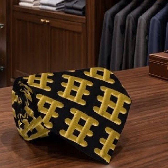 Wired Golden Cord Squared Diagonal Angle Pattern Neck Tie (Creator Uploaded)