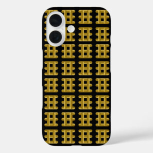 Wired Golden Cord Squared Pattern Gold On Black iPhone 16 Case