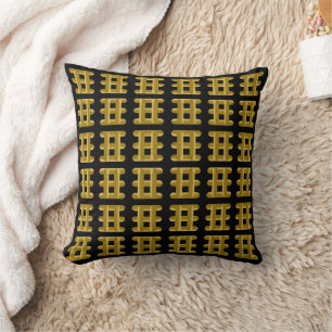 Wired Golden Cord Squared Pattern Gold On Black Throw Pillow