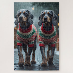 Wired Haired Pointing Griffon Dogs Christmas Snow  Jigsaw Puzzle