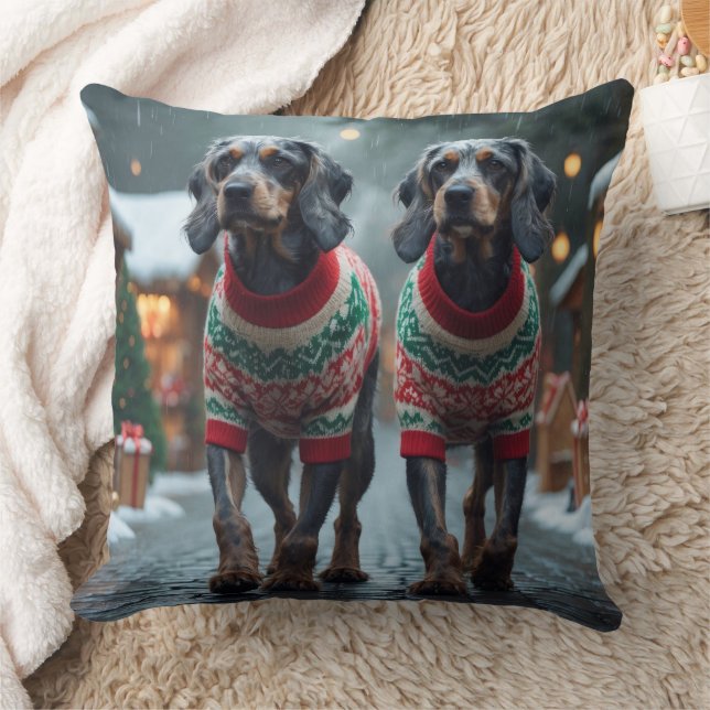Wired Haired Pointing Griffon Dogs Christmas Snow  Throw Pillow (Blanket)