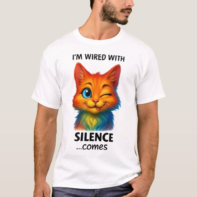 Wired With Silence Poetic Quote Funny T-Shirt (Front)