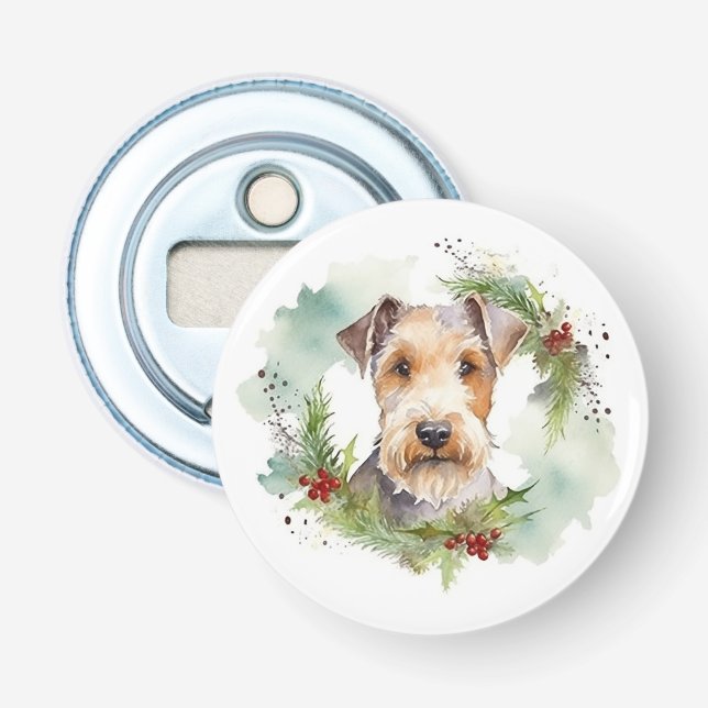 Wirefox Terrier Christmas Wreath Festive Pup  Bottle Opener (Front)