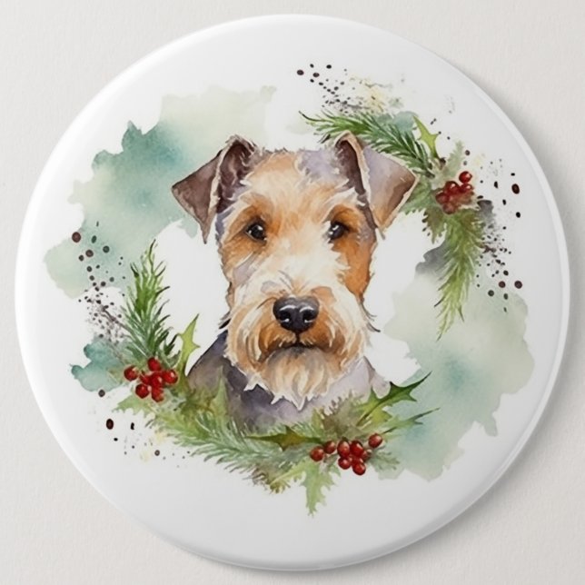 Wirefox Terrier Christmas Wreath Festive Pup  Button (Front)