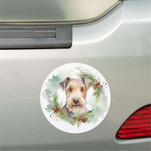 Wirefox Terrier Christmas Wreath Festive Pup  Car Magnet