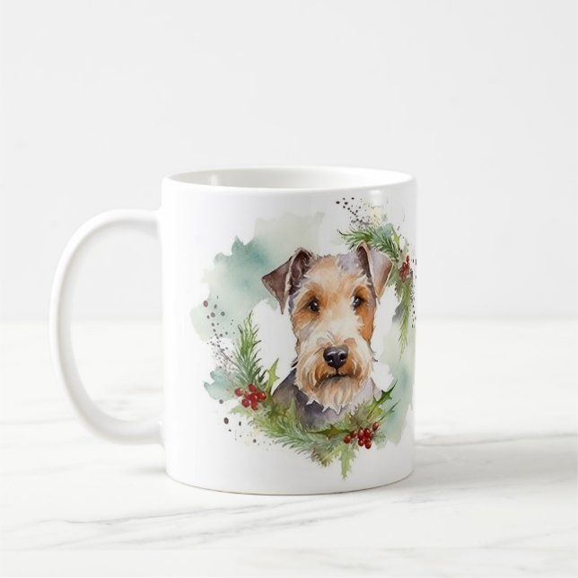Wirefox Terrier Christmas Wreath Festive Pup  Coffee Mug (Left)