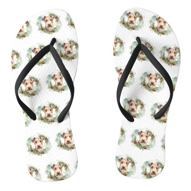 Wirefox Terrier Christmas Wreath Festive Pup  Flip Flops (Footbed)