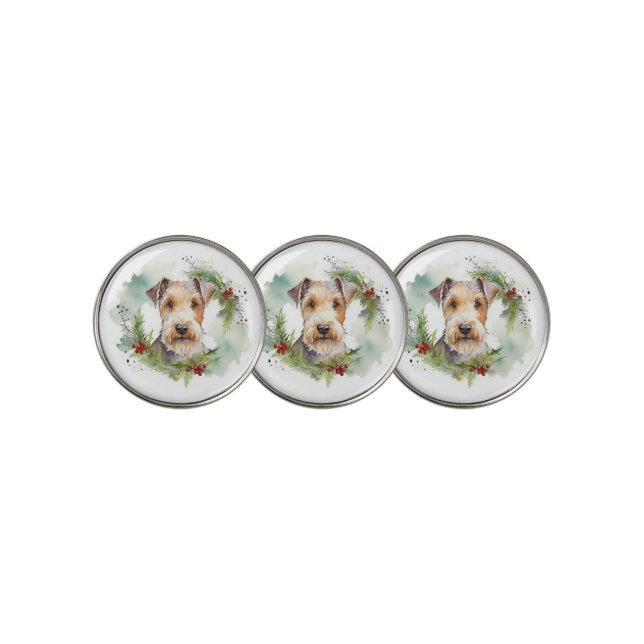 Wirefox Terrier Christmas Wreath Festive Pup  Golf Ball Marker (3 Up)