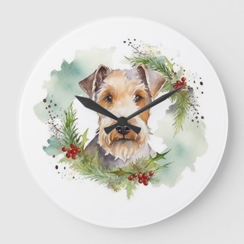 Wirefox Terrier Christmas Wreath Festive Pup  Large Clock