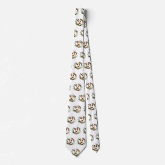 Wirefox Terrier Christmas Wreath Festive Pup  Neck Tie (Front)