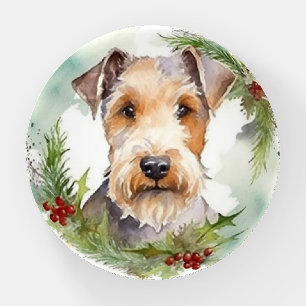 Wirefox Terrier Christmas Wreath Festive Pup Paperweight