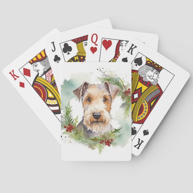 Wirefox Terrier Christmas Wreath Festive Pup  Poker Cards (Back)