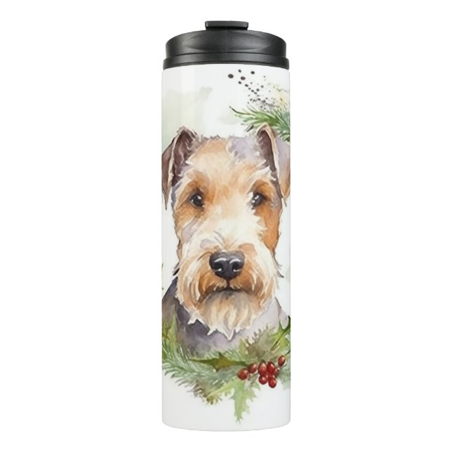 Wirefox Terrier Christmas Wreath Festive Pup  Thermal Tumbler (Front)