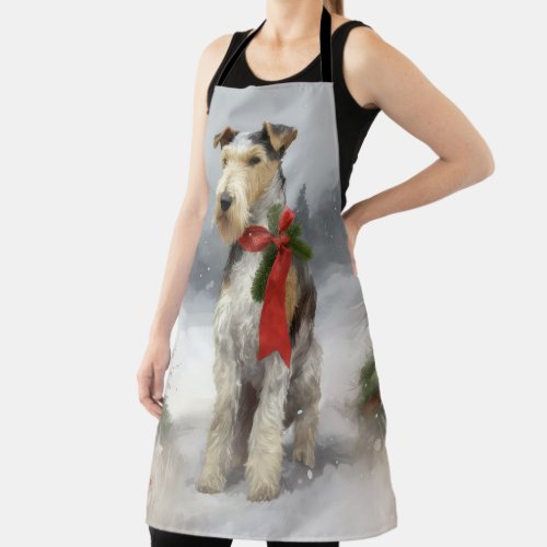 Wirefox Terrier Dog in Snow Christmas Apron