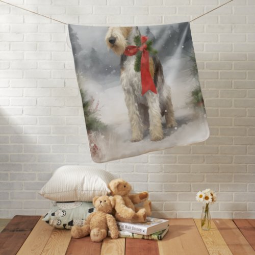 Wirefox Terrier Dog in Snow Christmas Baby Blanket