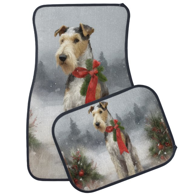 Wirefox Terrier Dog in Snow Christmas Car Floor Mat (Set)