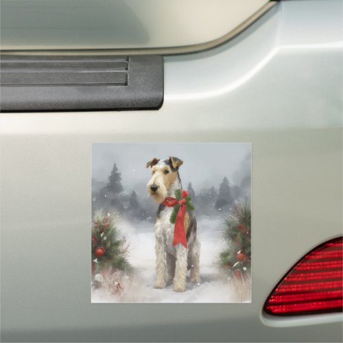 Wirefox Terrier Dog in Snow Christmas Car Magnet