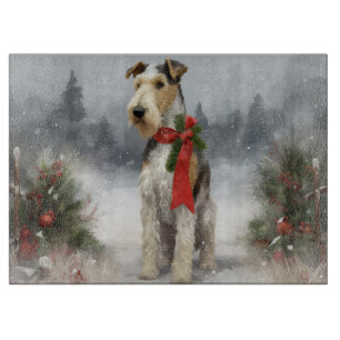 Wirefox Terrier Dog in Snow Christmas Cutting Board