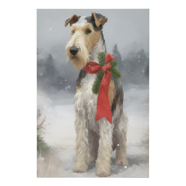 Wirefox Terrier Dog in Snow Christmas Faux Canvas Print (Front)