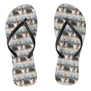 Wirefox Terrier Dog in Snow Christmas Flip Flops