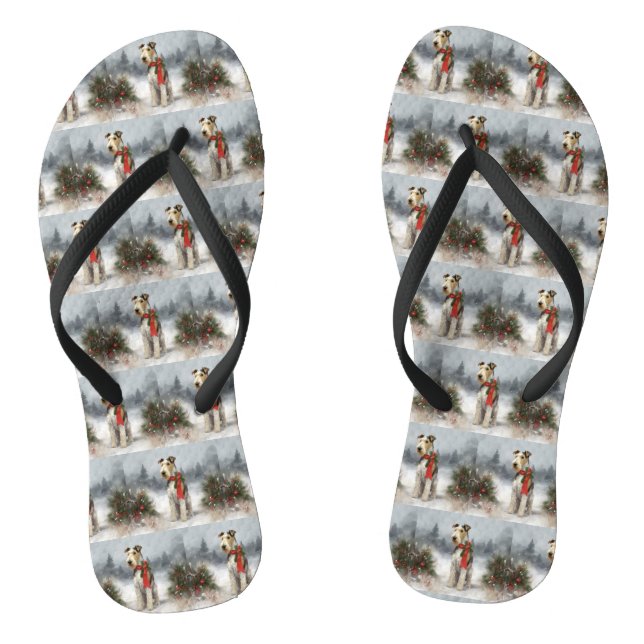 Wirefox Terrier Dog in Snow Christmas Flip Flops (Footbed)
