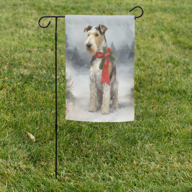Wirefox Terrier Dog in Snow Christmas Garden Flag (In SItu)