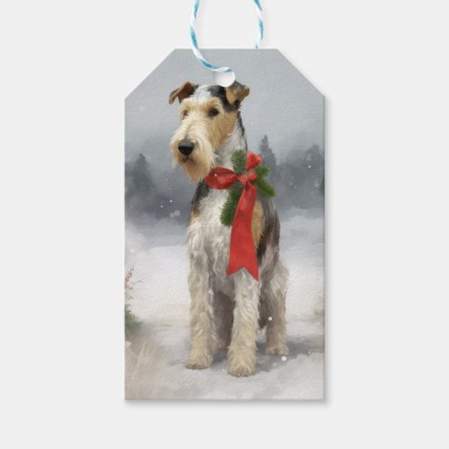 Wirefox Terrier Dog in Snow Christmas Gift Tags