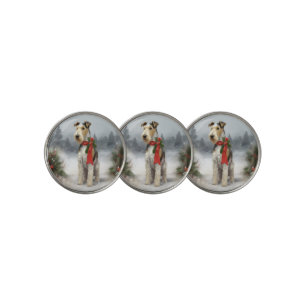 Wirefox Terrier Dog in Snow Christmas Golf Ball Marker