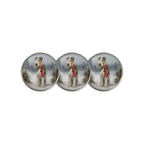 Wirefox Terrier Dog in Snow Christmas Golf Ball Marker