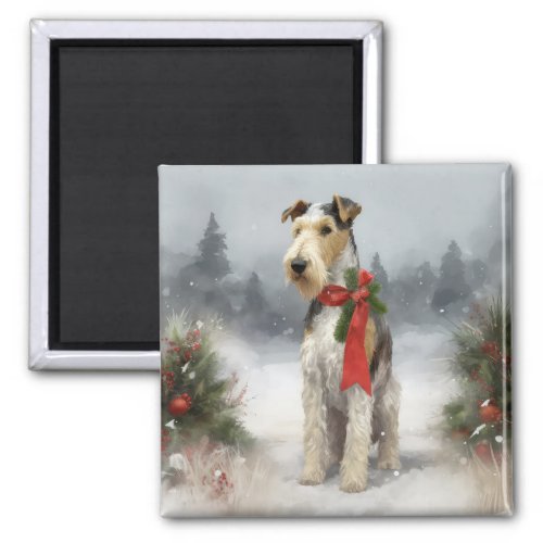 Wirefox Terrier Dog in Snow Christmas Magnet