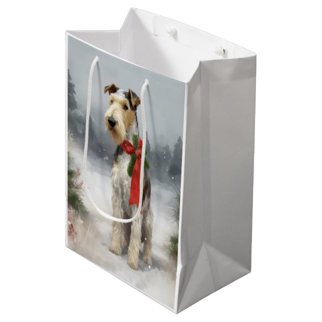 Wirefox Terrier Dog in Snow Christmas Medium Gift Bag (Front Angled)