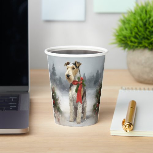 Wirefox Terrier Dog in Snow Christmas Paper Cups