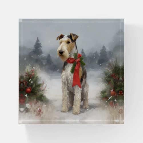 Wirefox Terrier Dog in Snow Christmas Paperweight